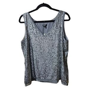TALBOTS Silver‎ Sequin V-Neck Sleeveless Top Tank - Size 14